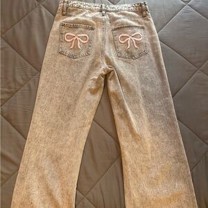 Women's Gray Jeans with Pink Bow Accents